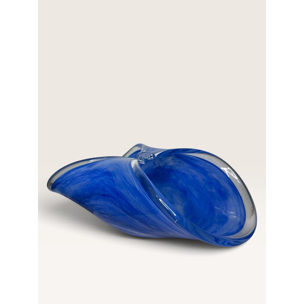 Vintage Hand Blown Blue Italian Murano Glass Bowl Sculpture Retro Art
